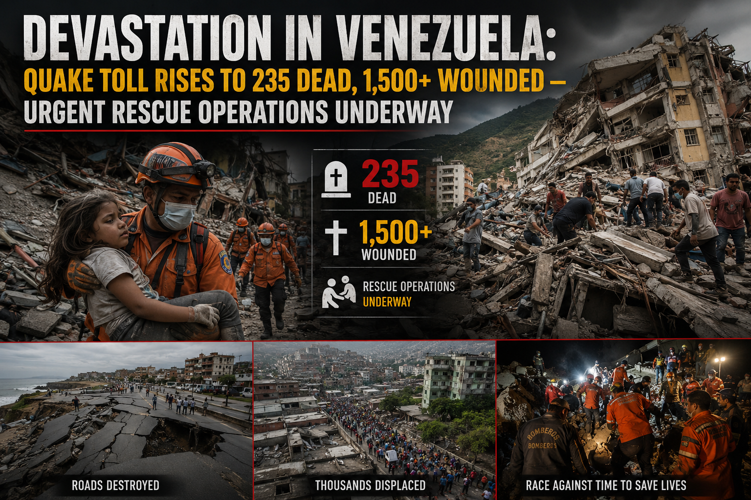 Devastation in Venezuela: Quake Toll Rises to 235 Dead, 1,500+ Wounded — Urgent Rescue Operations Underway